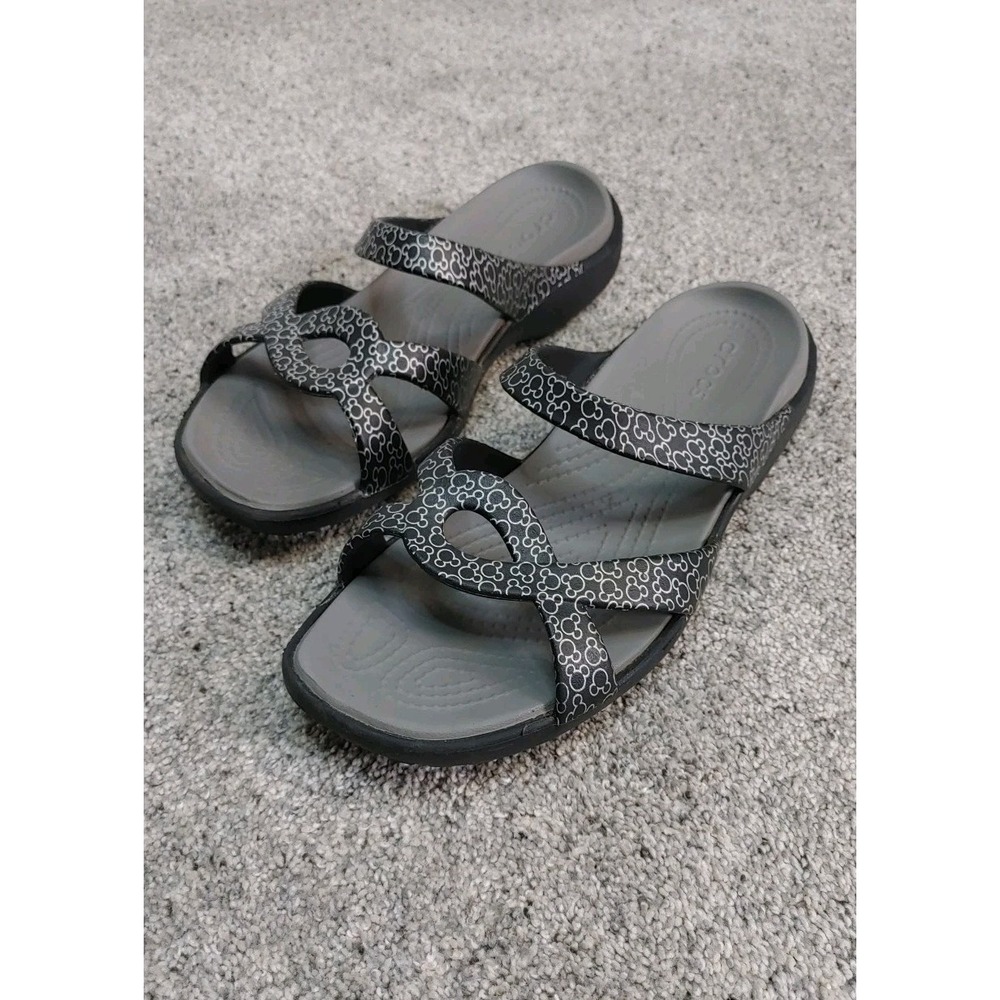 Crocs Disney Parks Mickey Minnie Mouse Slide Sandal Black/Silver Women's Size 10